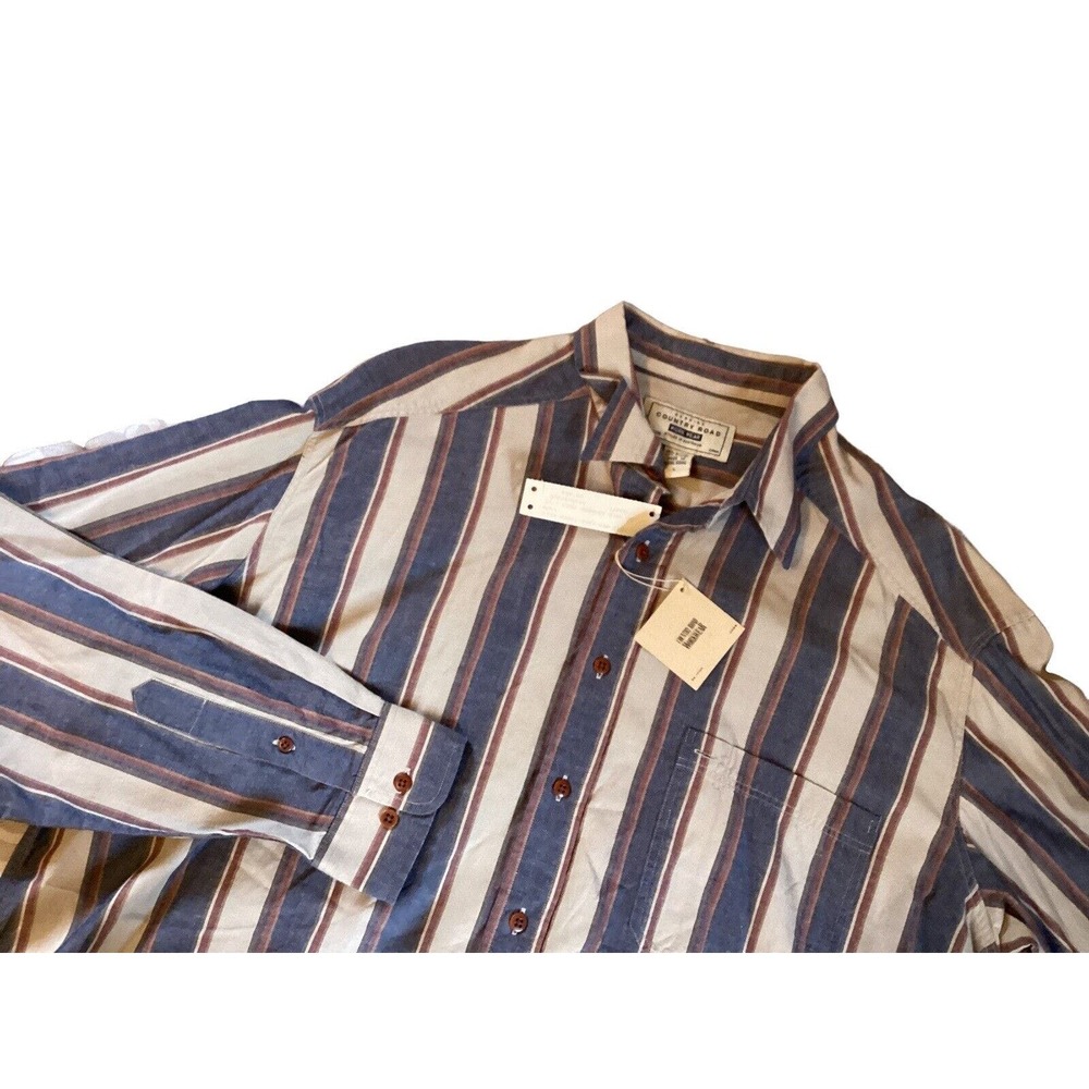 Vintage Real Work Wear Button Large Down Shirt Striped Long Sleeve 90s Mens